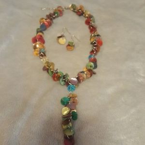 Multi-color shell necklace and earring set